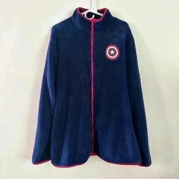 Disney Captain Marvel America Men’s‎ Jacket Sz 2X Fleece Full Zip Blue - Picture 1 of 15